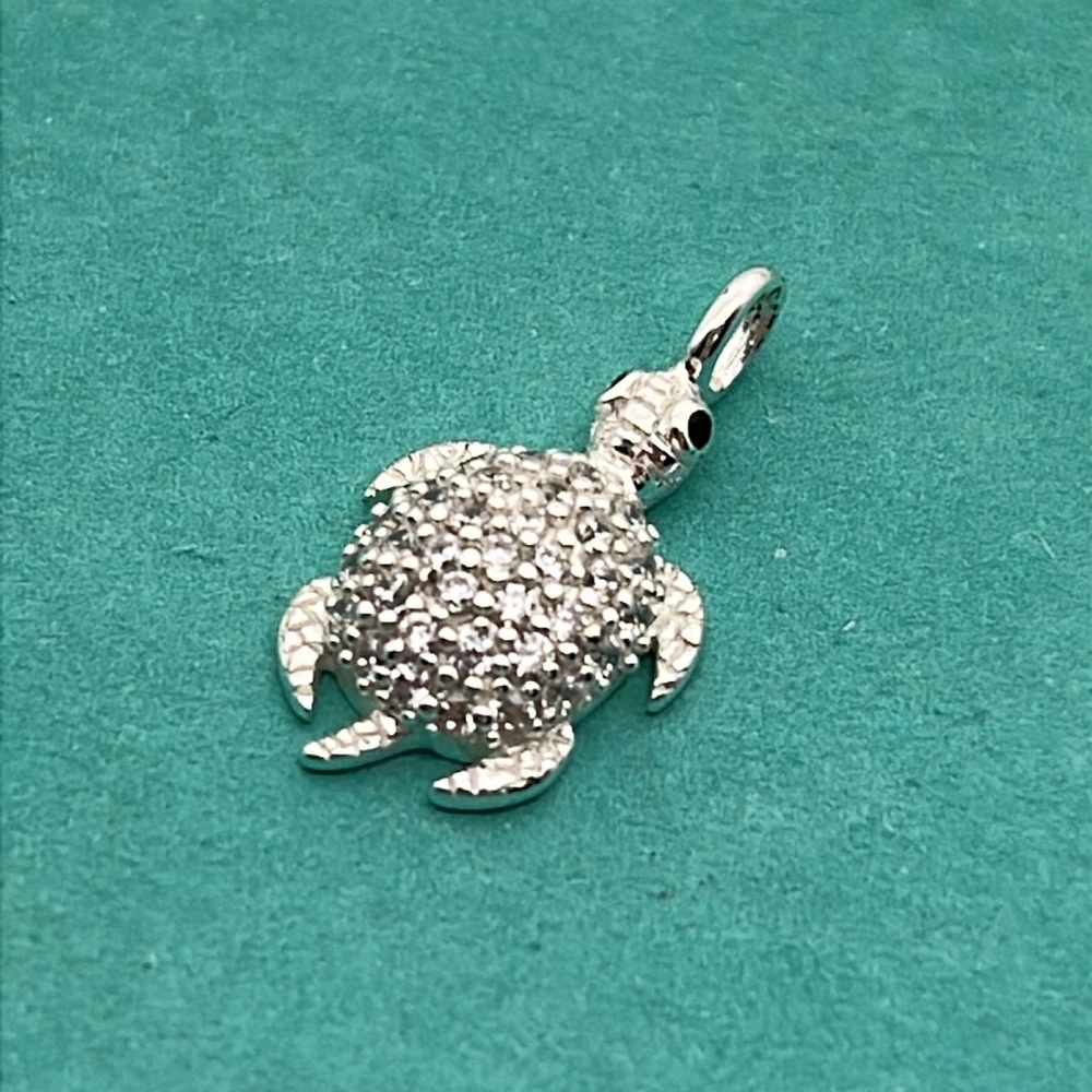 STERLING SILVER TURTLE CUBIC  ZIRCONIA PENDANT